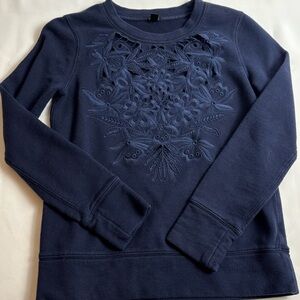 J. Crew Women’s Sweatshirt in Deep Blue with Embroidery Cutwork